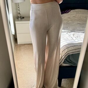 Bershka Metallic Ribbed Wide Leg Pants | Sheer | Size S